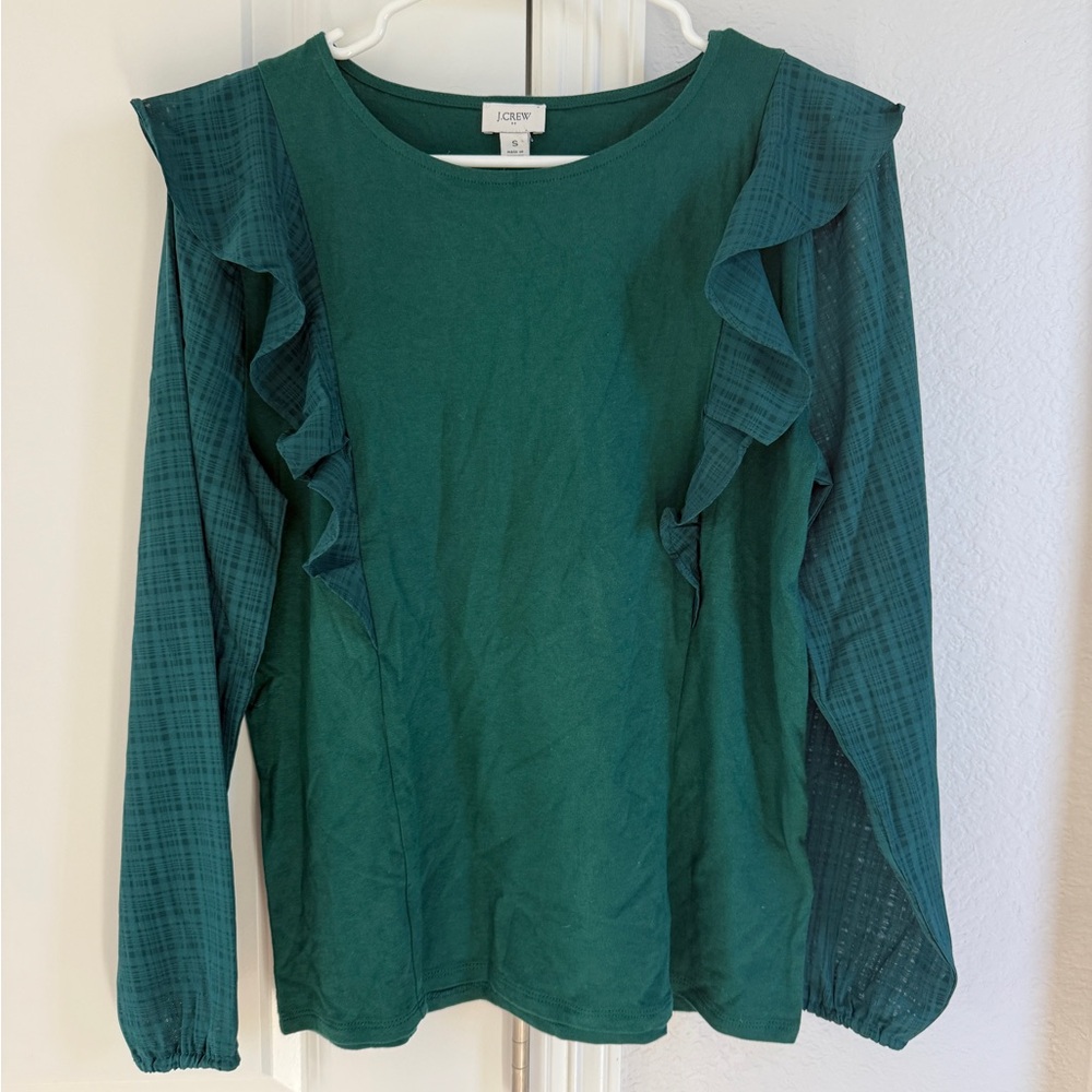 J. Crew green Ruffle Sleeve Blouse